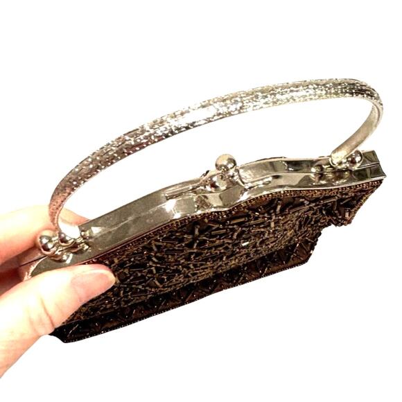 Bonnie Greer & Co coppery brown beaded evening bag clutch purse top handle - Picture 3 of 8